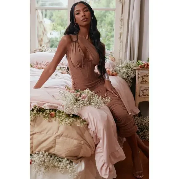 House of CB Dresses House Of Cb Valentina Mocha Asymmetric